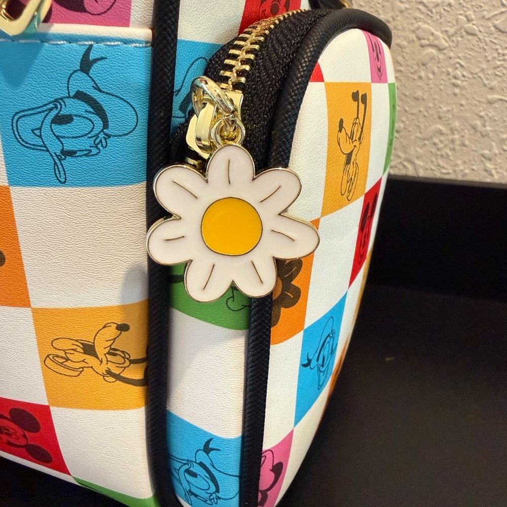 Loungefly Disney Mickey Mouse & Friends Floral Checkered Crossbody Bag NWT - Picture 7 of 9
